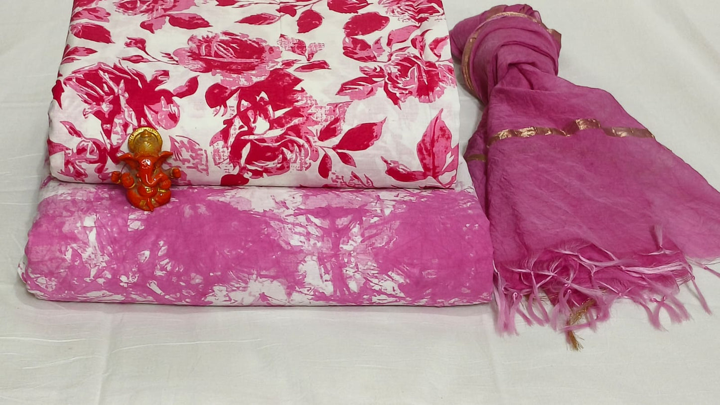 Pure cotton top and bottom set with kota Doriya Dupatta (2.50 mtr top, 2.50 mtr bottom , 2.50 mtr Dupatta)