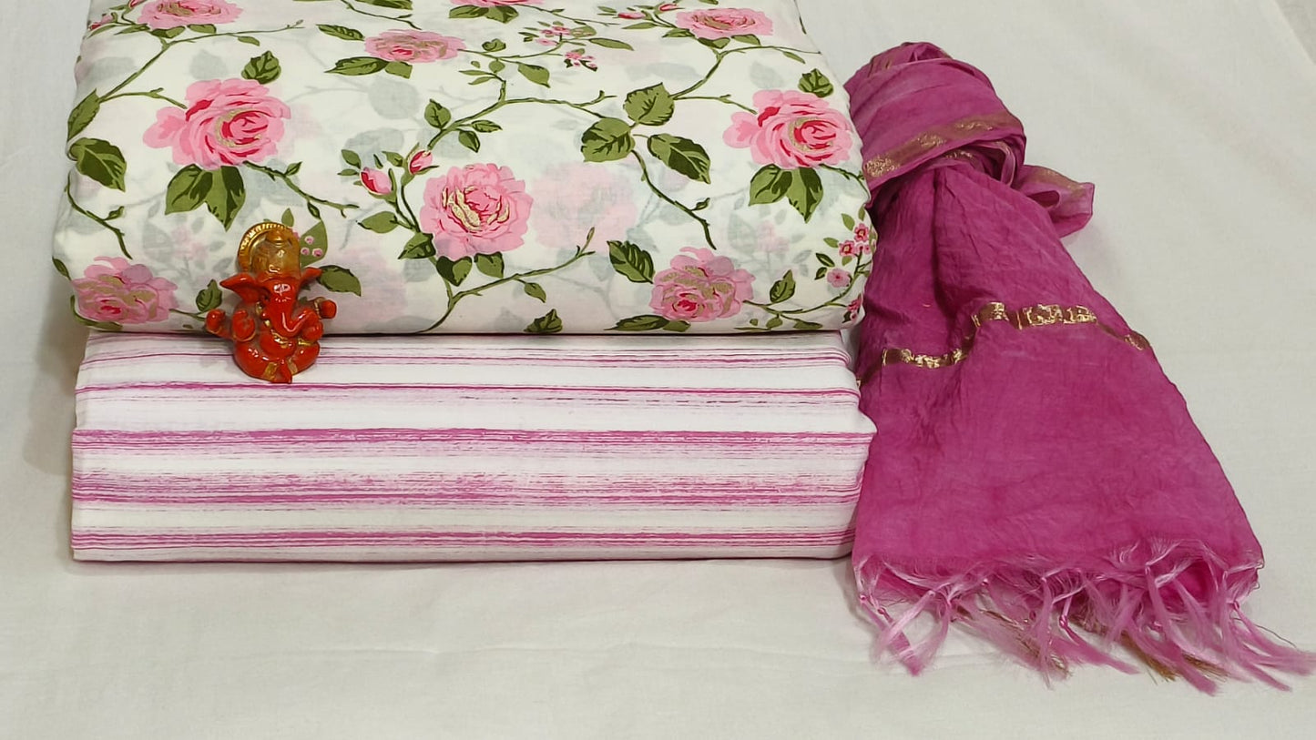Pure cotton top and bottom set with Kota Doriya Dupatta (2.50 mtr top, 2.50 mtr bottom , 2.50 mtr Dupatta)