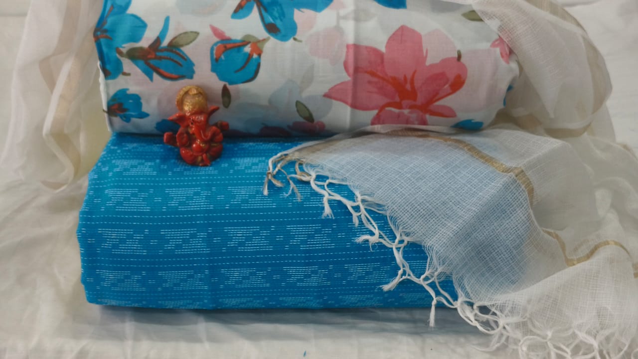 Pure cotton top and bottom set with Kota Doriya Dupatta (2.50 mtr top, 2.50 mtr bottom , 2.50 mtr Dupatta)