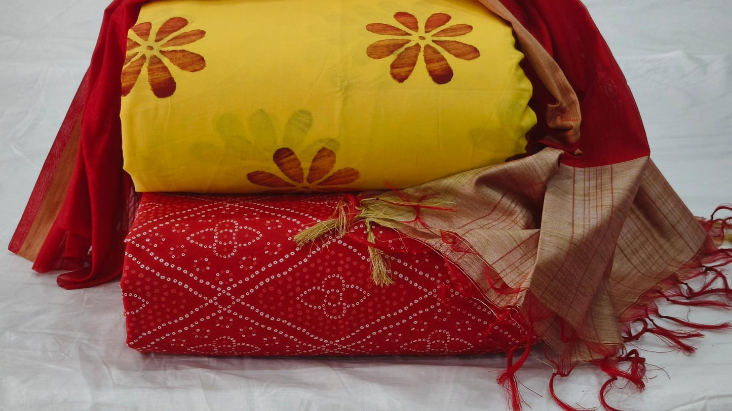 Pure cotton top and bottom set with Chanderi Dupatta (2.50 mtr top, 2.50 mtr bottom , 2.50 mtr Dupatta)