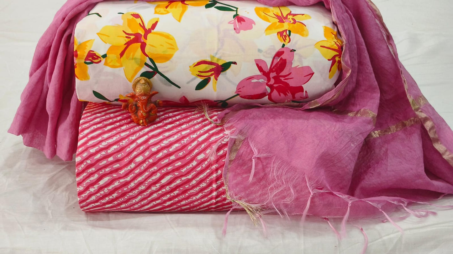Pure cotton top and bottom set with Chanderi Dupatta (2.50 mtr top, 2.50 mtr bottom , 2.50 mtr Dupatta)