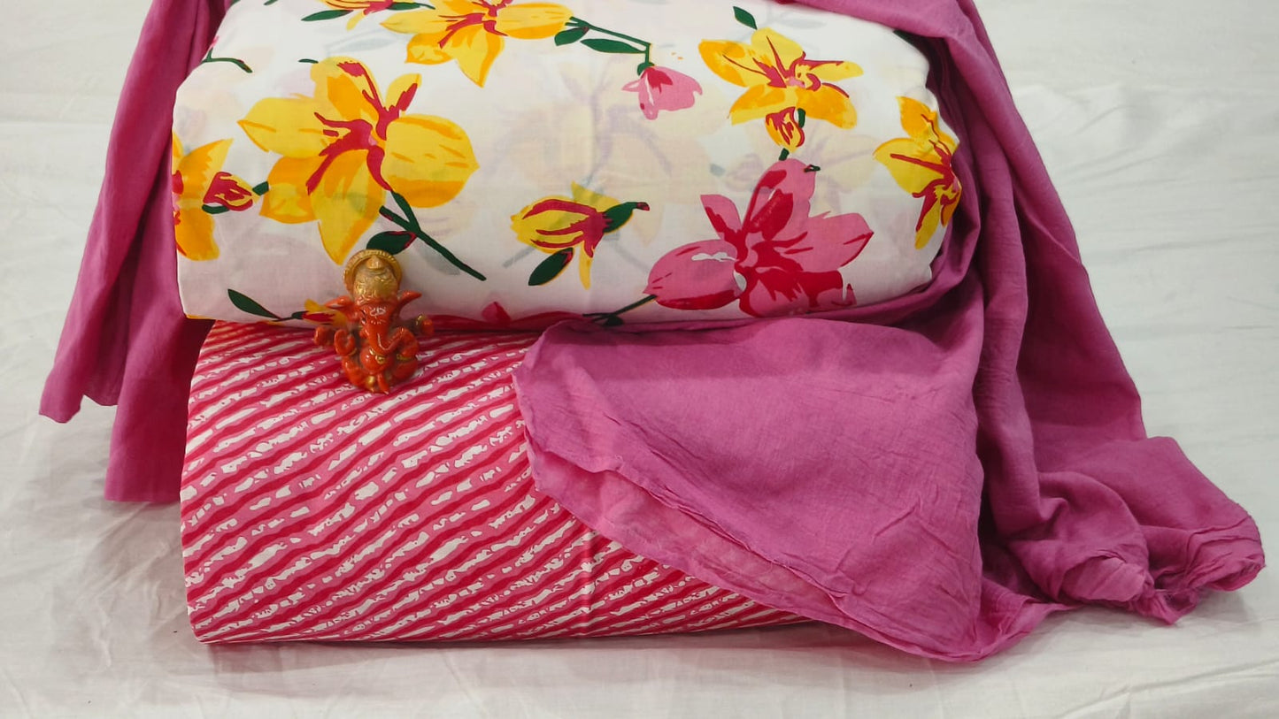 Pure cotton top and bottom set with Cotton Dupatta (2.50 mtr top, 2.50 mtr bottom , 2.50 mtr Dupatta)