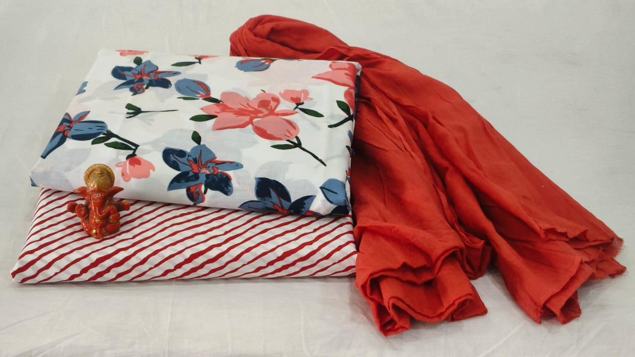 Pure cotton top and bottom set with Cotton Dupatta (2.50 mtr top, 2.50 mtr bottom , 2.50 mtr Dupatta)