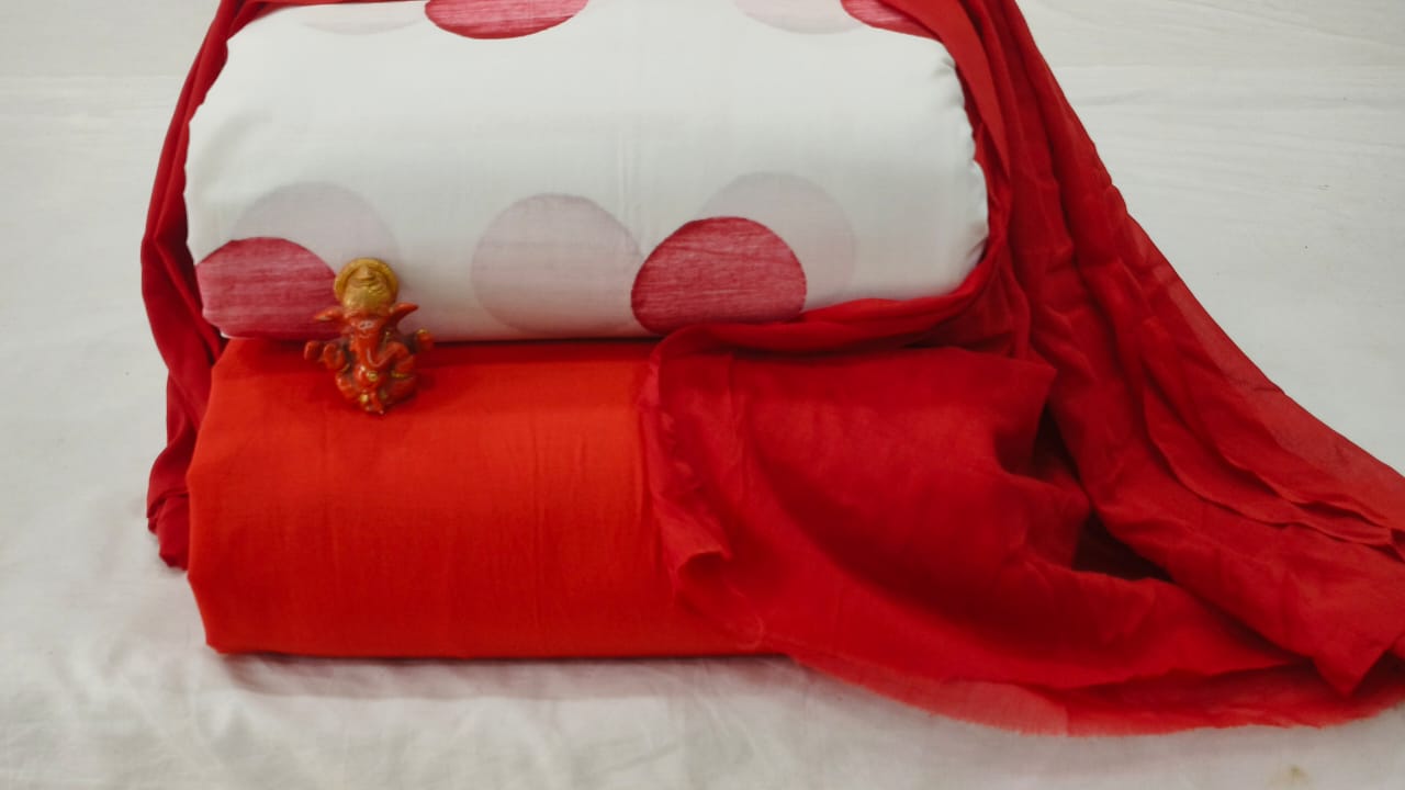 Pure cotton top and bottom set with Cotton Dupatta (2.50 mtr top, 2.50 mtr bottom , 2.50 mtr Dupatta)