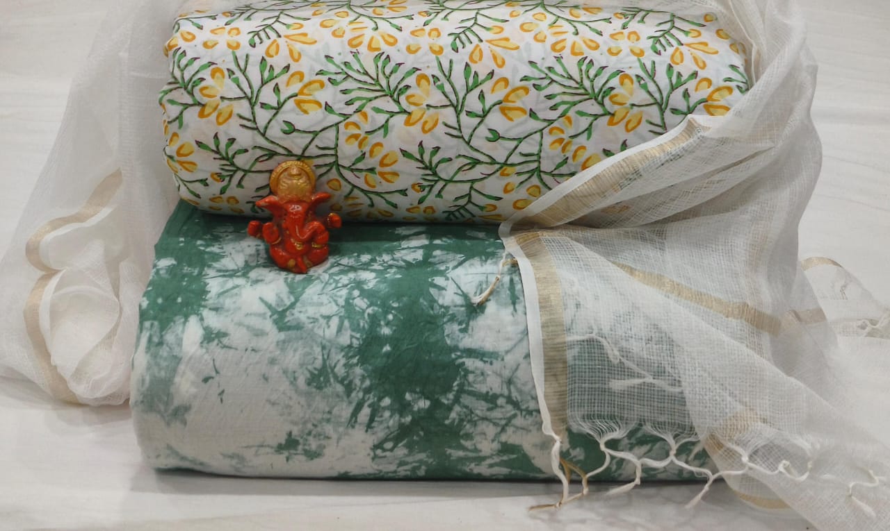 Pure cotton top and bottom set with Kota Doriya Dupatta (2.50 mtr top, 2.50 mtr bottom , 2.50 mtr Dupatta)