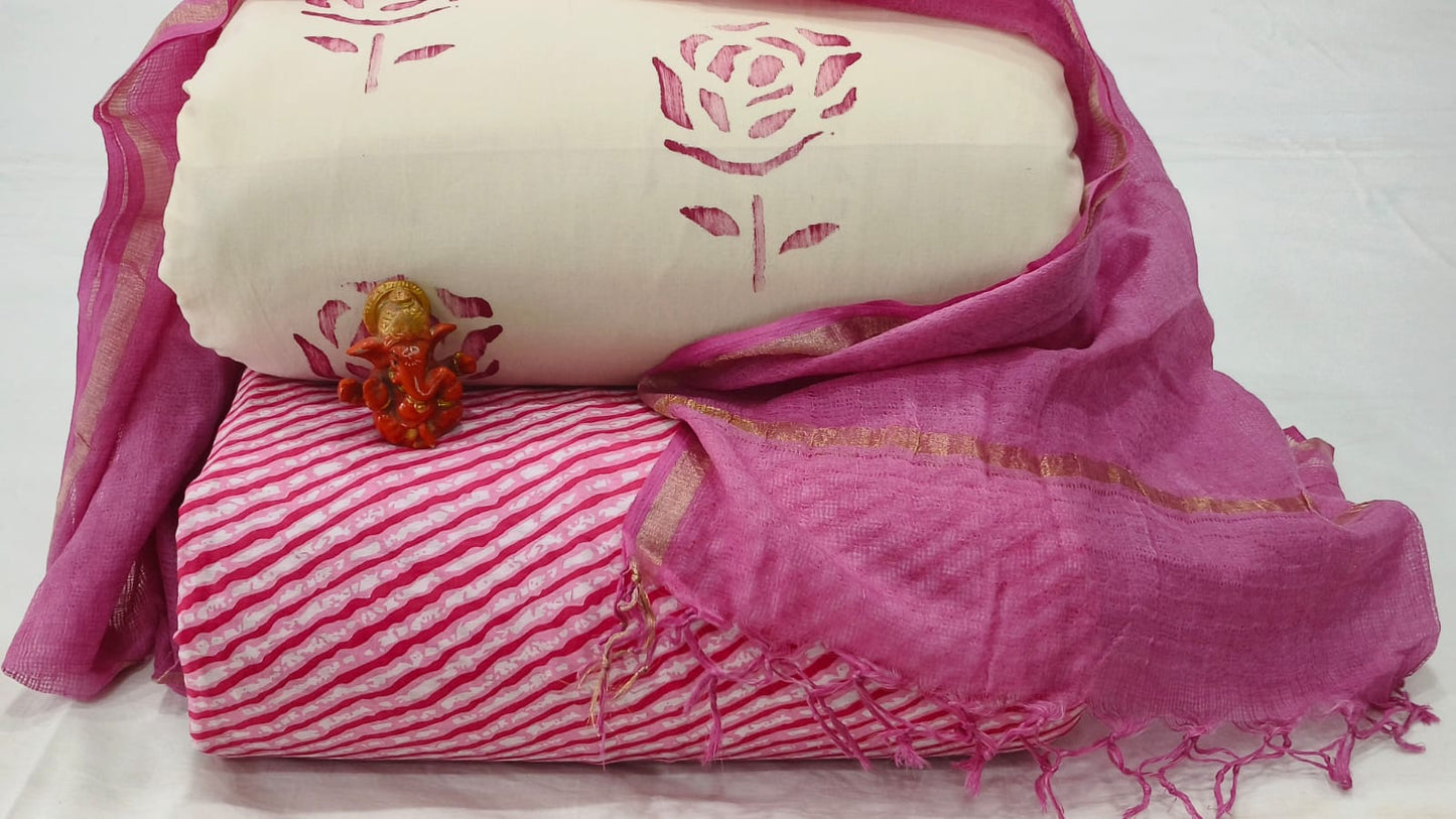 Pure cotton top and bottom set with Kota Doriya Dupatta (2.50 mtr top, 2.50 mtr bottom , 2.50 mtr Dupatta)