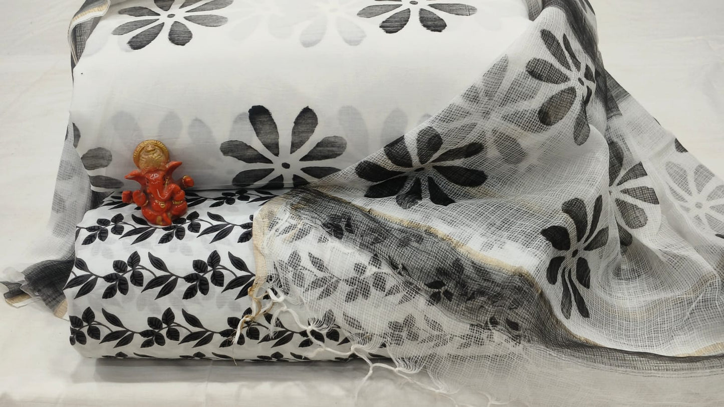 Pure cotton top and bottom set with Kota Doriya Dupatta (2.50 mtr top, 2.50 mtr bottom , 2.50 mtr Dupatta)