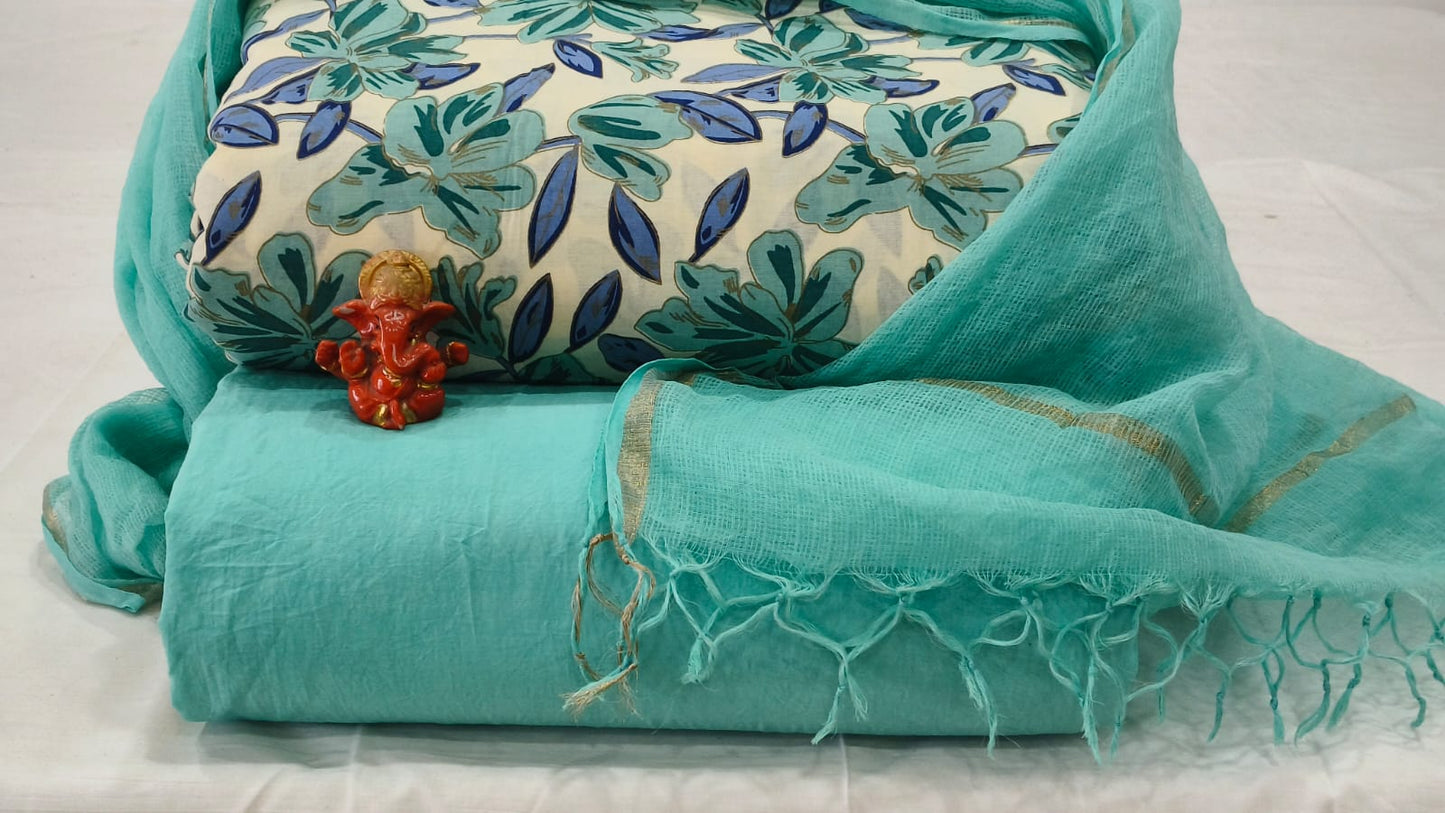 Pure cotton top and bottom set with Kota Doriya Dupatta (2.50 mtr top, 2.50 mtr bottom , 2.50 mtr Dupatta)