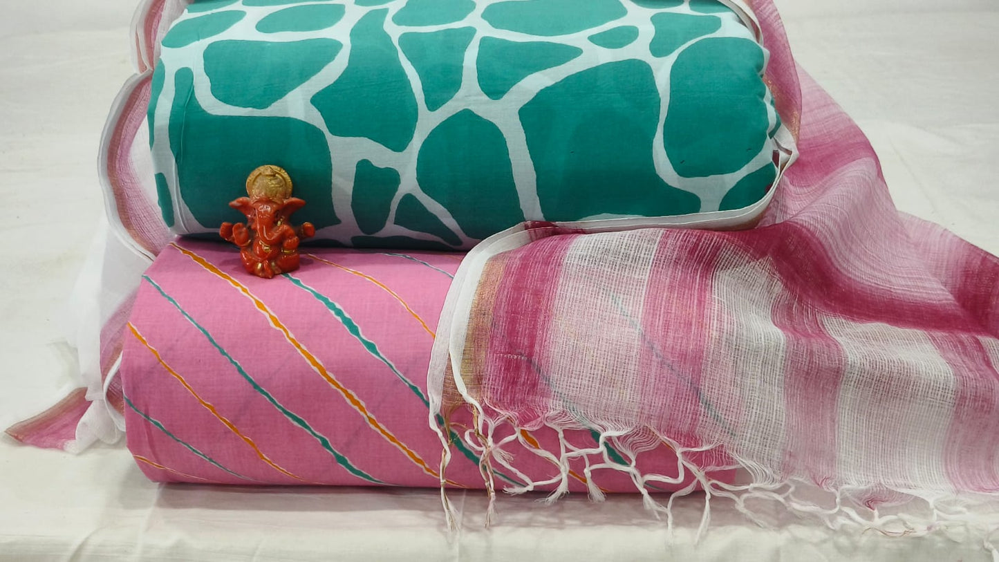 Pure cotton top and bottom set with Kota Doriya Dupatta (2.50 mtr top, 2.50 mtr bottom , 2.50 mtr Dupatta)