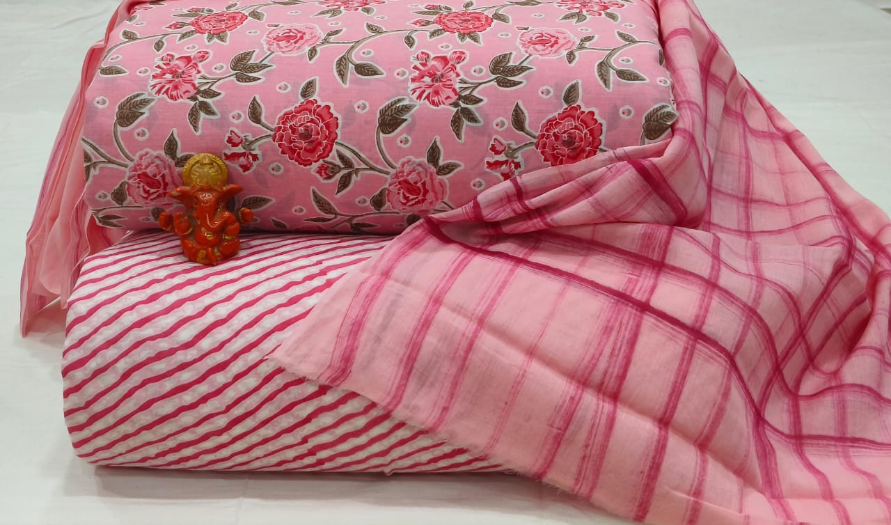 Pure cotton top and bottom set with Cotton Dupatta (2.50 mtr top, 2.50 mtr bottom , 2.50 mtr Dupatta)