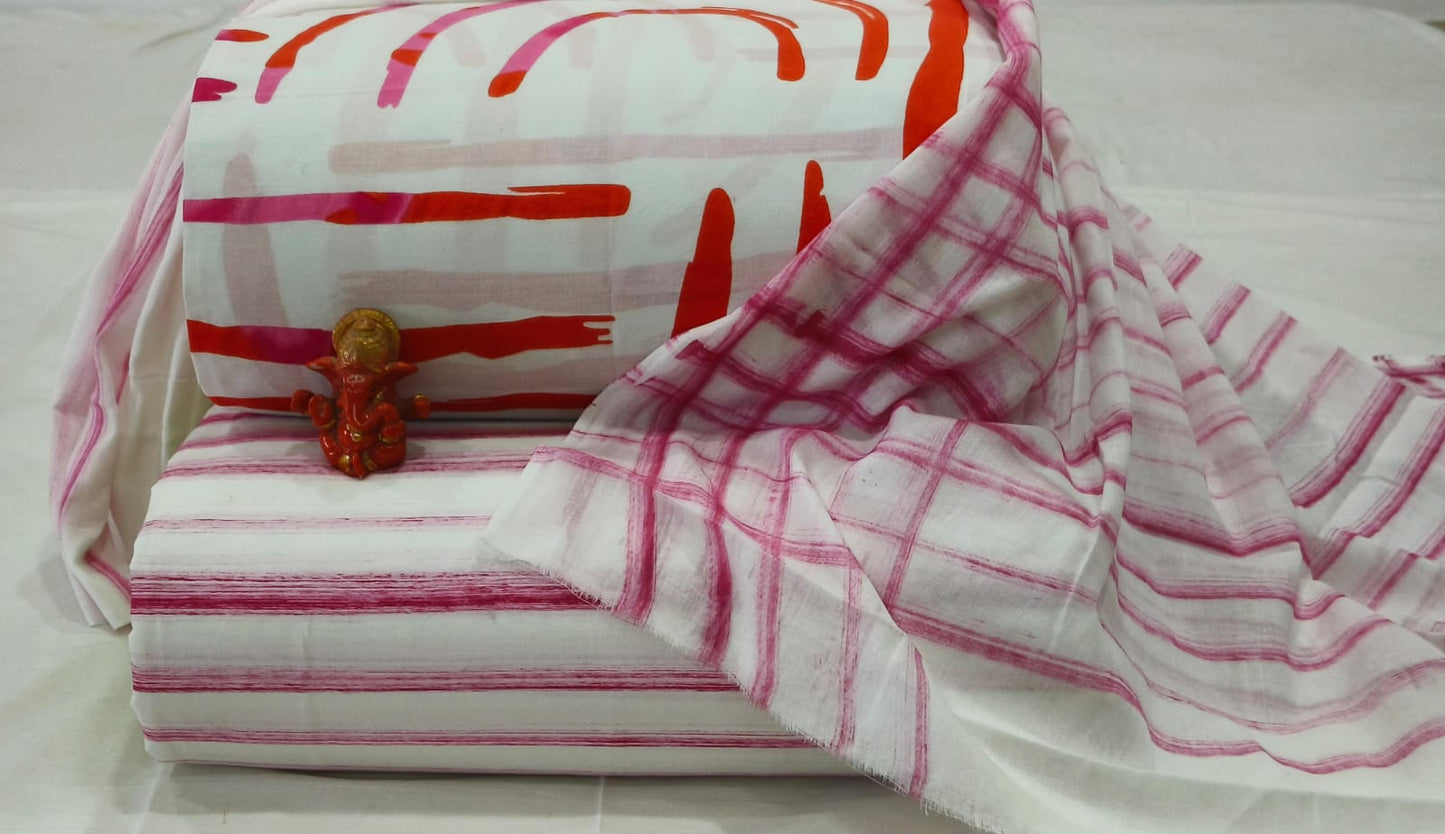 Pure cotton top and bottom set with Cotton Dupatta (2.50 mtr top, 2.50 mtr bottom , 2.50 mtr Dupatta)