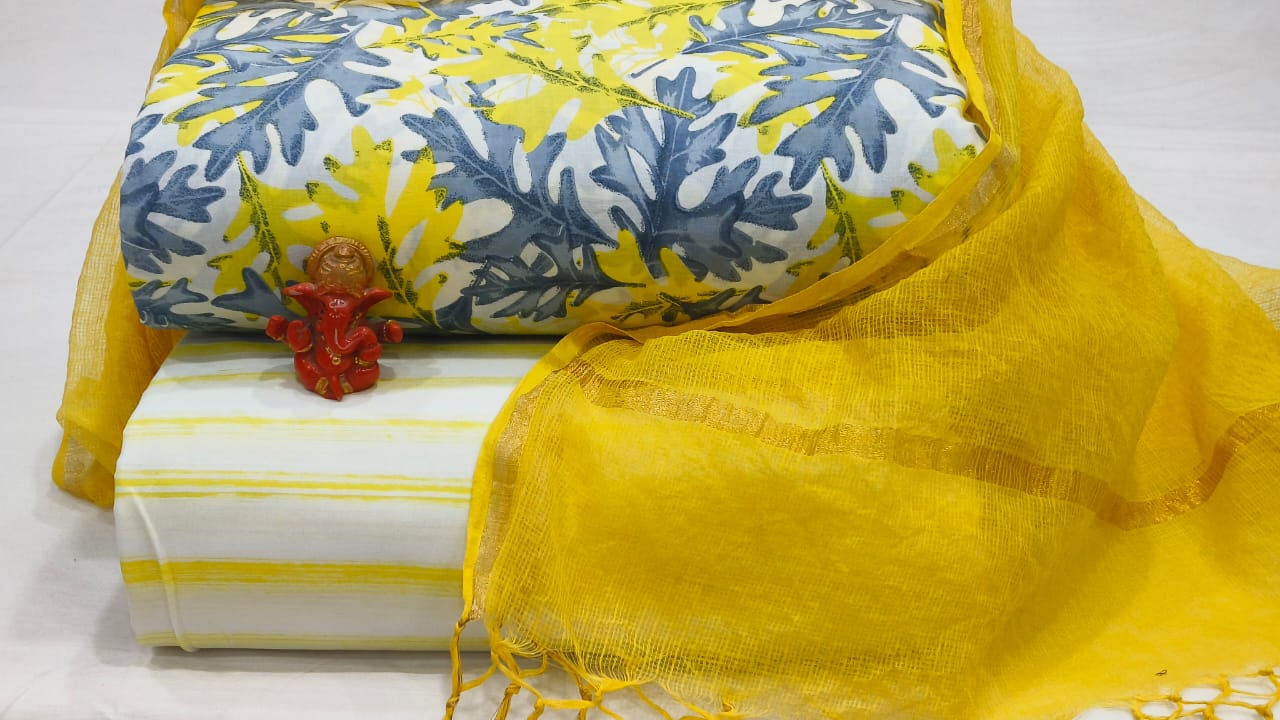 Pure cotton top and bottom set with Kota Doriya Dupatta (2.50 mtr top, 2.50 mtr bottom , 2.50 mtr Dupatta)