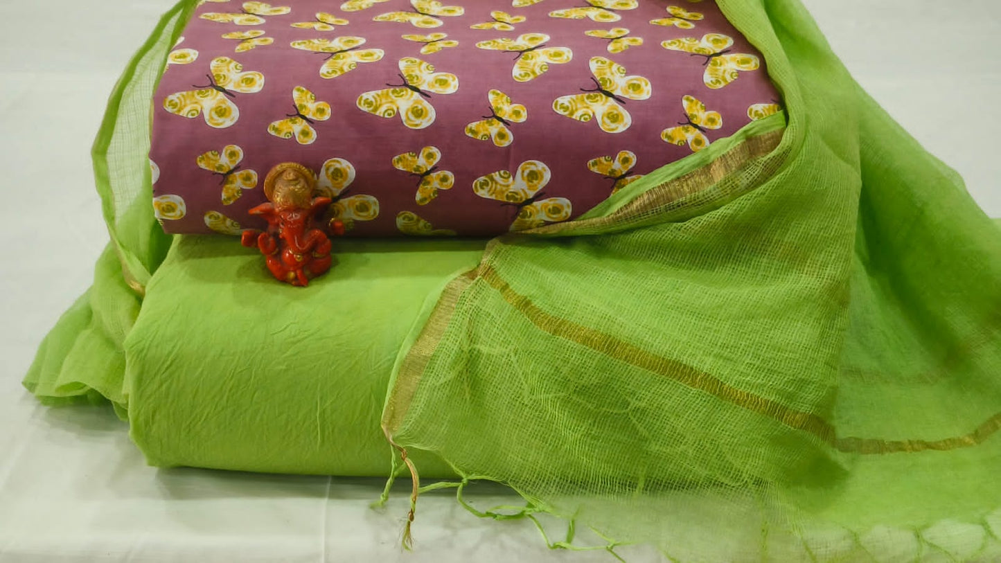Pure cotton top and bottom set with Kota Doriya Dupatta (2.50 mtr top, 2.50 mtr bottom , 2.50 mtr Dupatta)