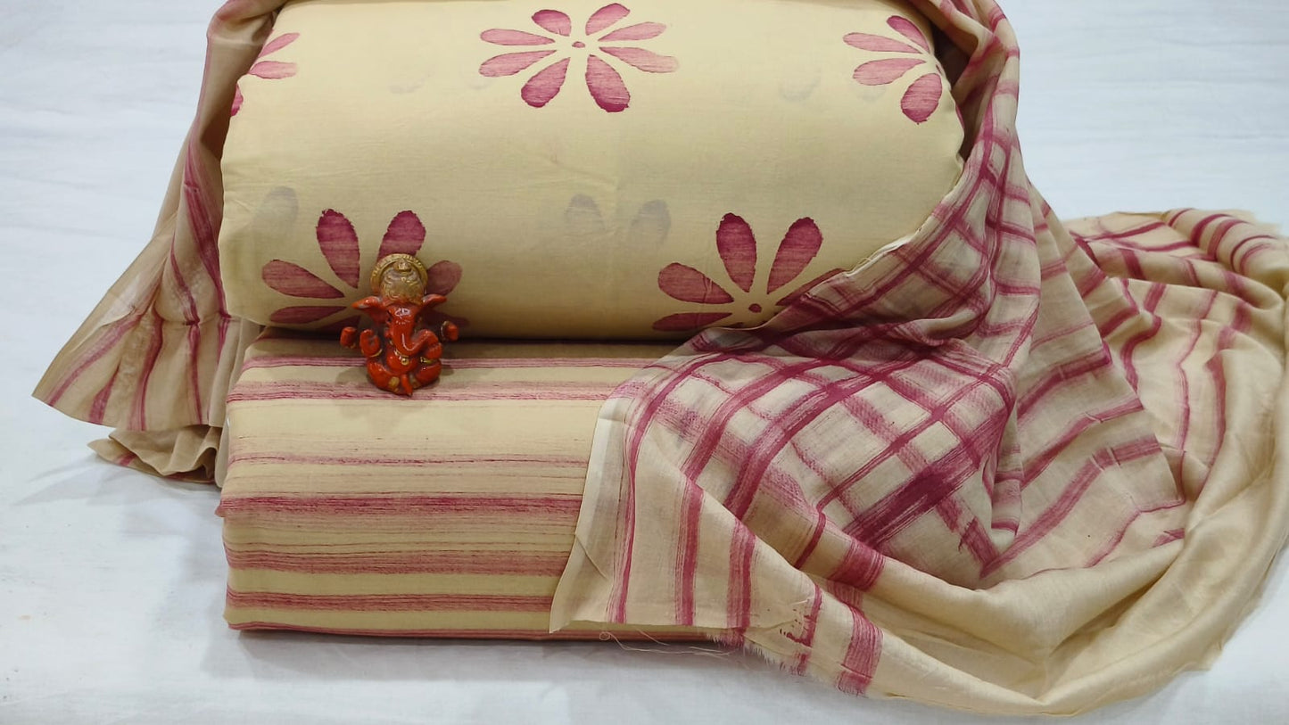 Pure cotton top and bottom set with Cotton Dupatta (2.50 mtr top, 2.50 mtr bottom , 2.50 mtr Dupatta)
