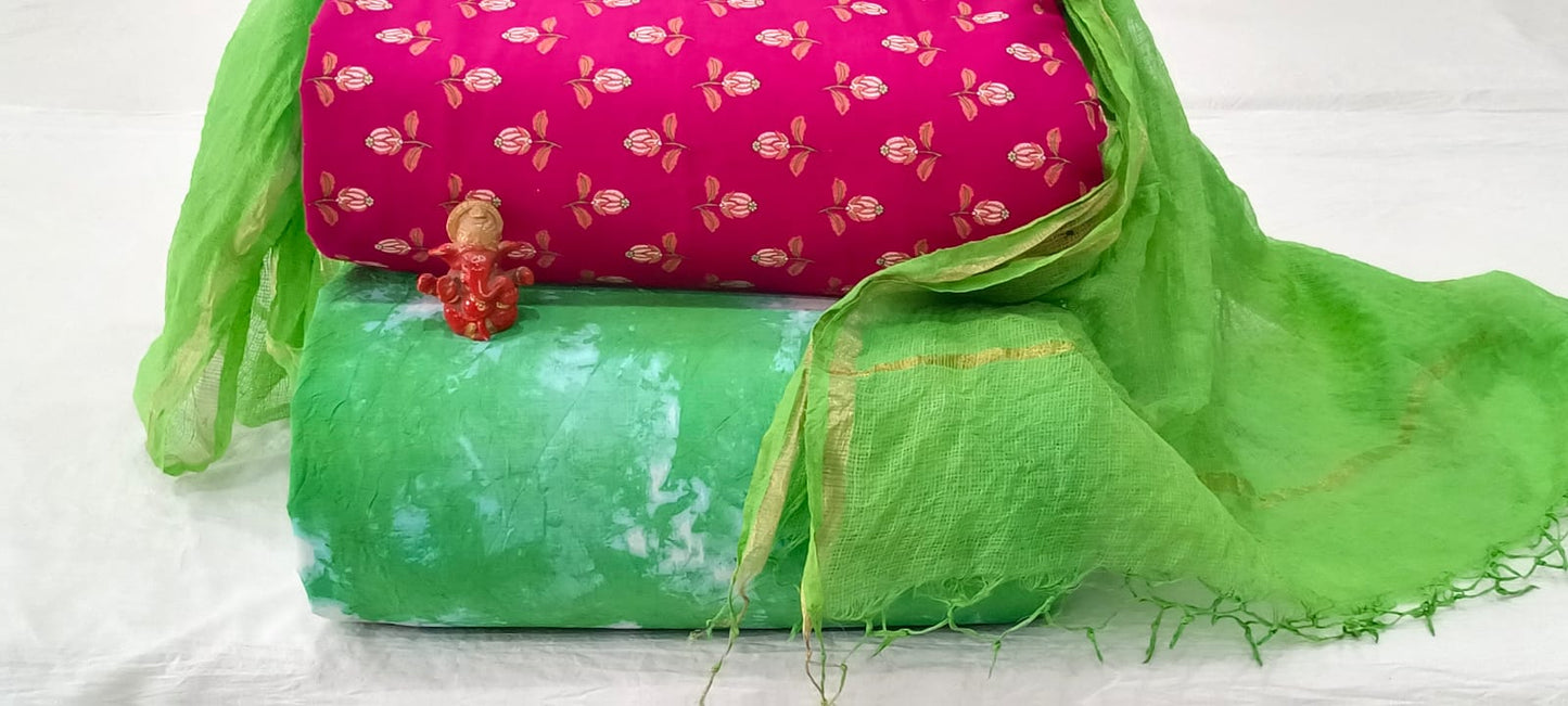 Pure cotton top and bottom set with Kota Doriya Dupatta (2.50 mtr top, 2.50 mtr bottom , 2.50 mtr Dupatta)
