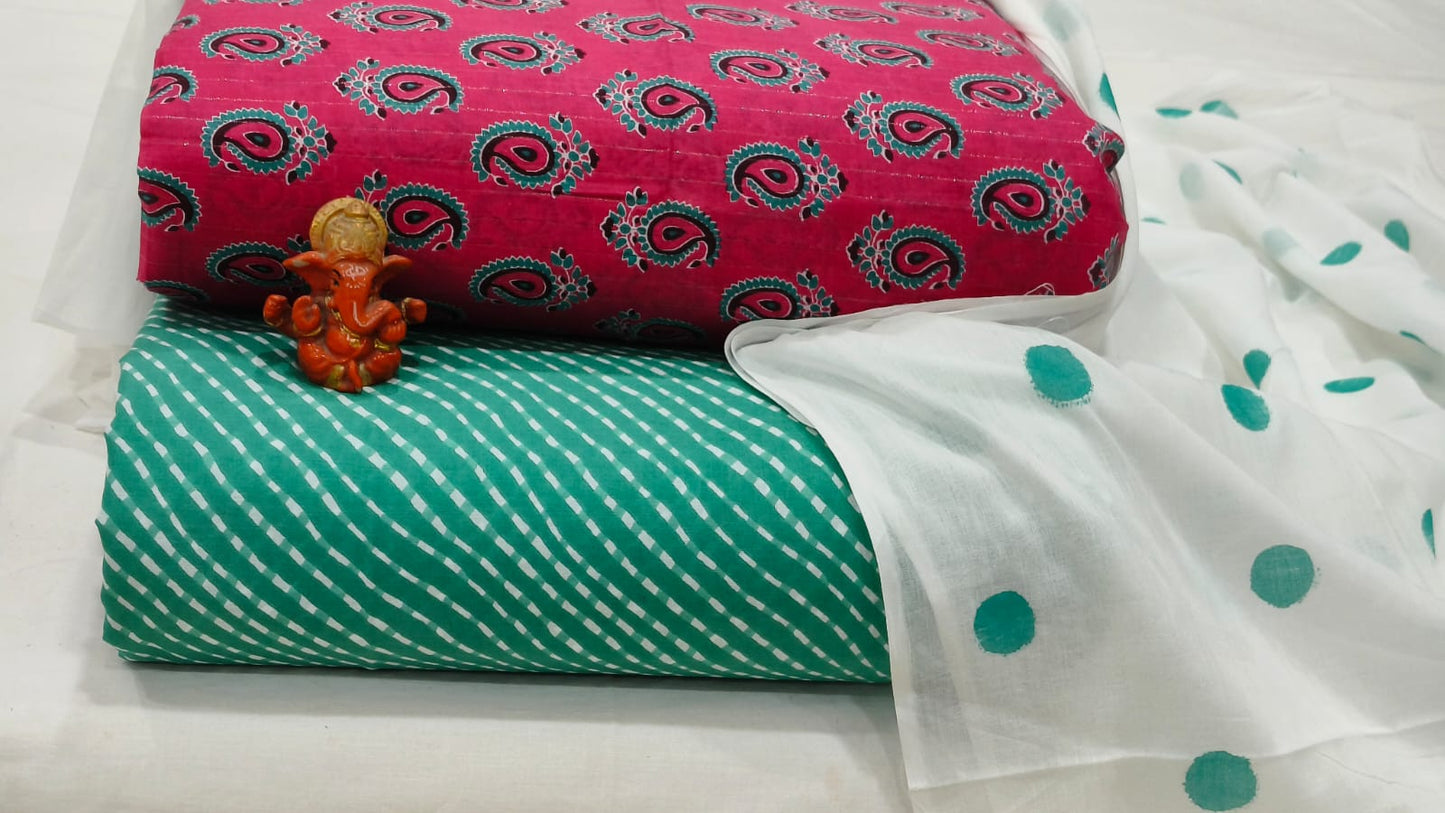 Pure cotton top and bottom set with Cotton Dupatta (2.50 mtr top, 2.50 mtr bottom , 2.50 mtr Dupatta)