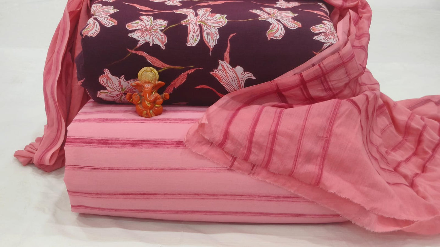 Pure cotton top and bottom set with Cotton Dupatta (2.50 mtr top, 2.50 mtr bottom , 2.50 mtr Dupatta)