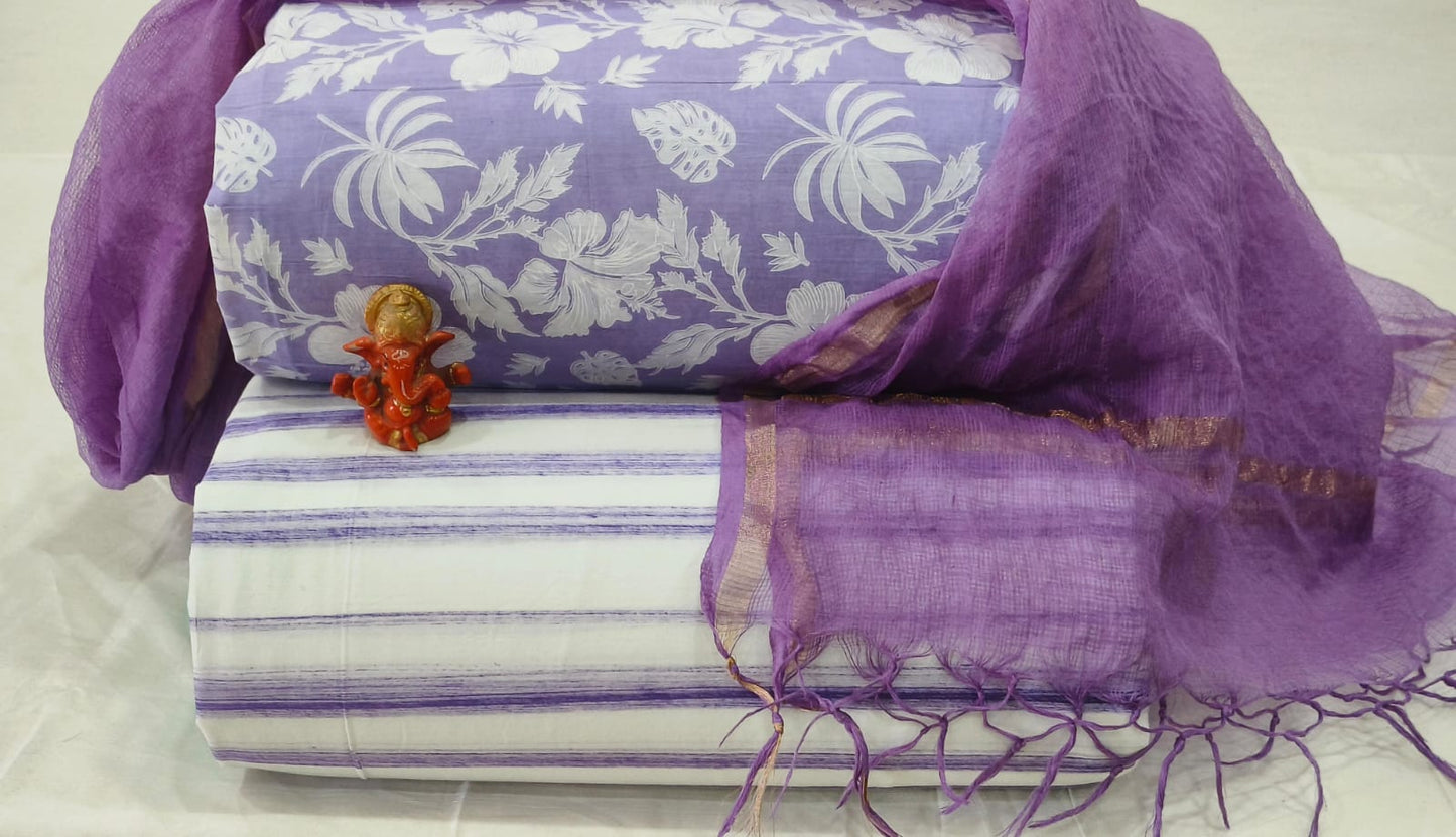 Pure cotton top and bottom set with Kota Doriya Dupatta (2.50 mtr top, 2.50 mtr bottom , 2.50 mtr Dupatta)