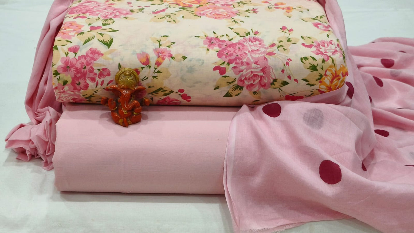 Pure cotton top and bottom set with Cotton Dupatta (2.50 mtr top, 2.50 mtr bottom , 2.50 mtr Dupatta)