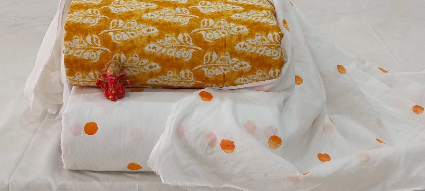 Pure cotton top and bottom set with Cotton Dupatta (2.50 mtr top, 2.50 mtr bottom , 2.50 mtr Dupatta)