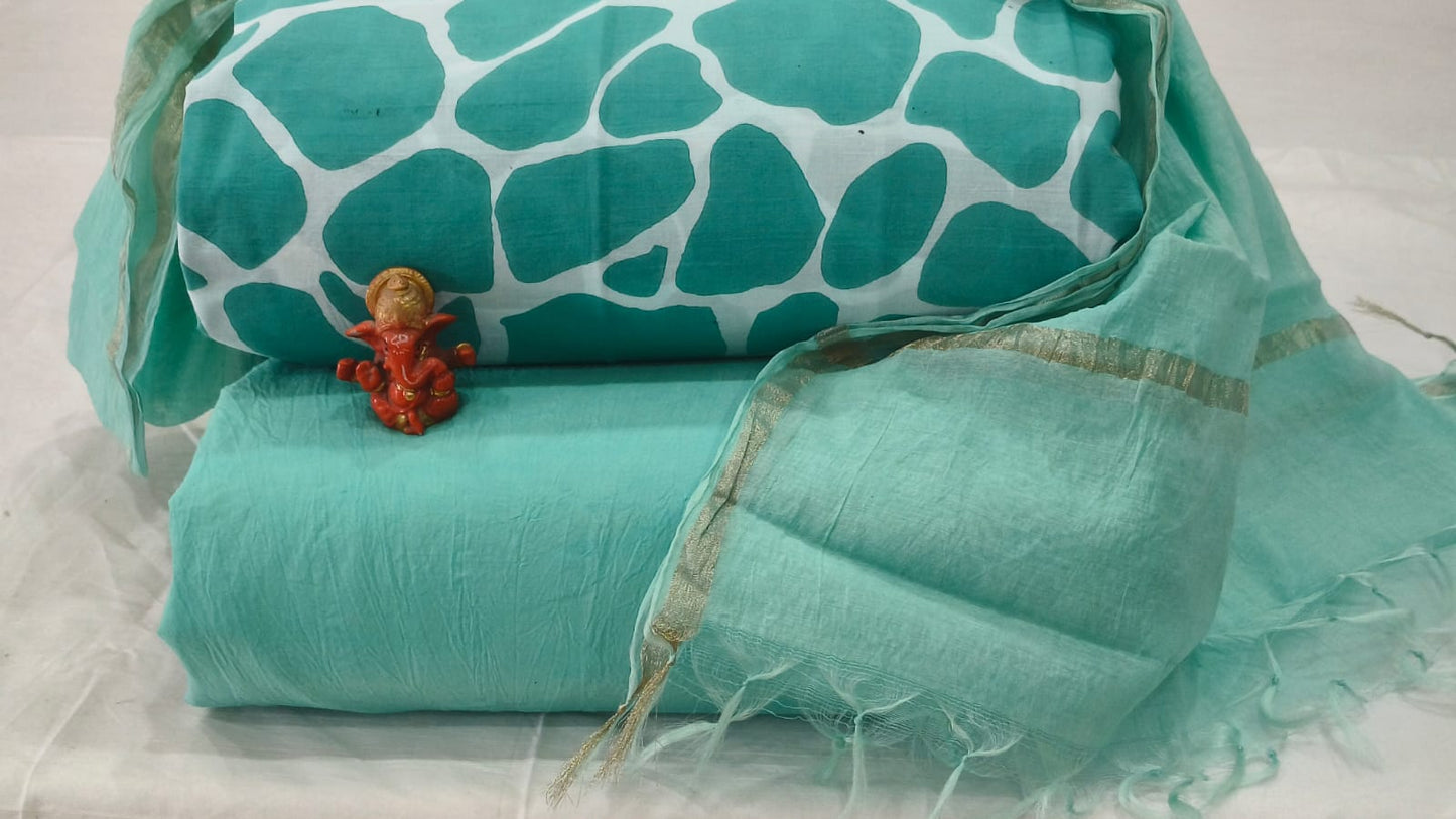 Pure cotton top and bottom set with Chanderi Dupatta (2.50 mtr top, 2.50 mtr bottom , 2.50 mtr Dupatta)