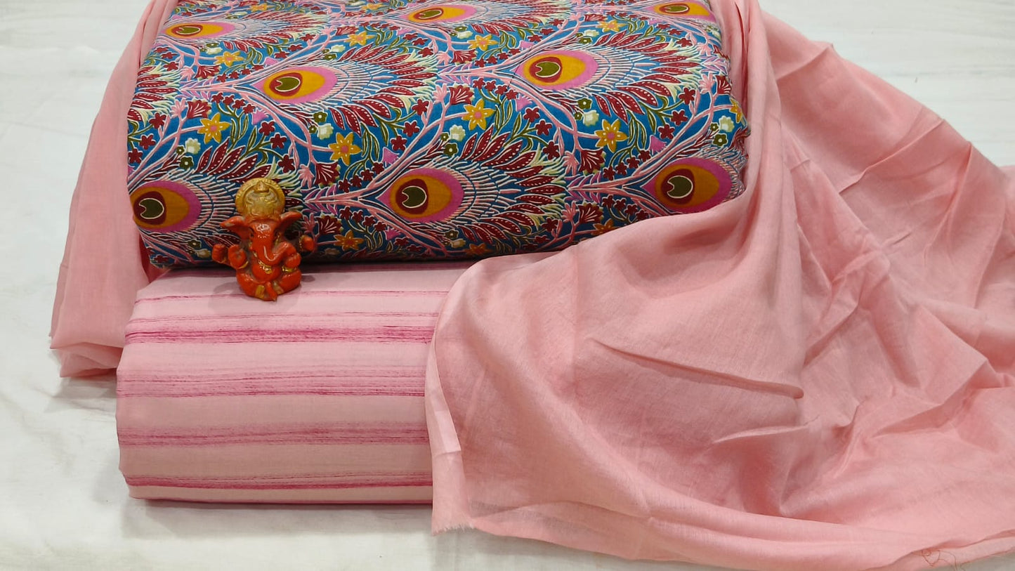 Pure cotton top and bottom set with Cotton Dupatta (2.50 mtr top, 2.50 mtr bottom , 2.50 mtr Dupatta)
