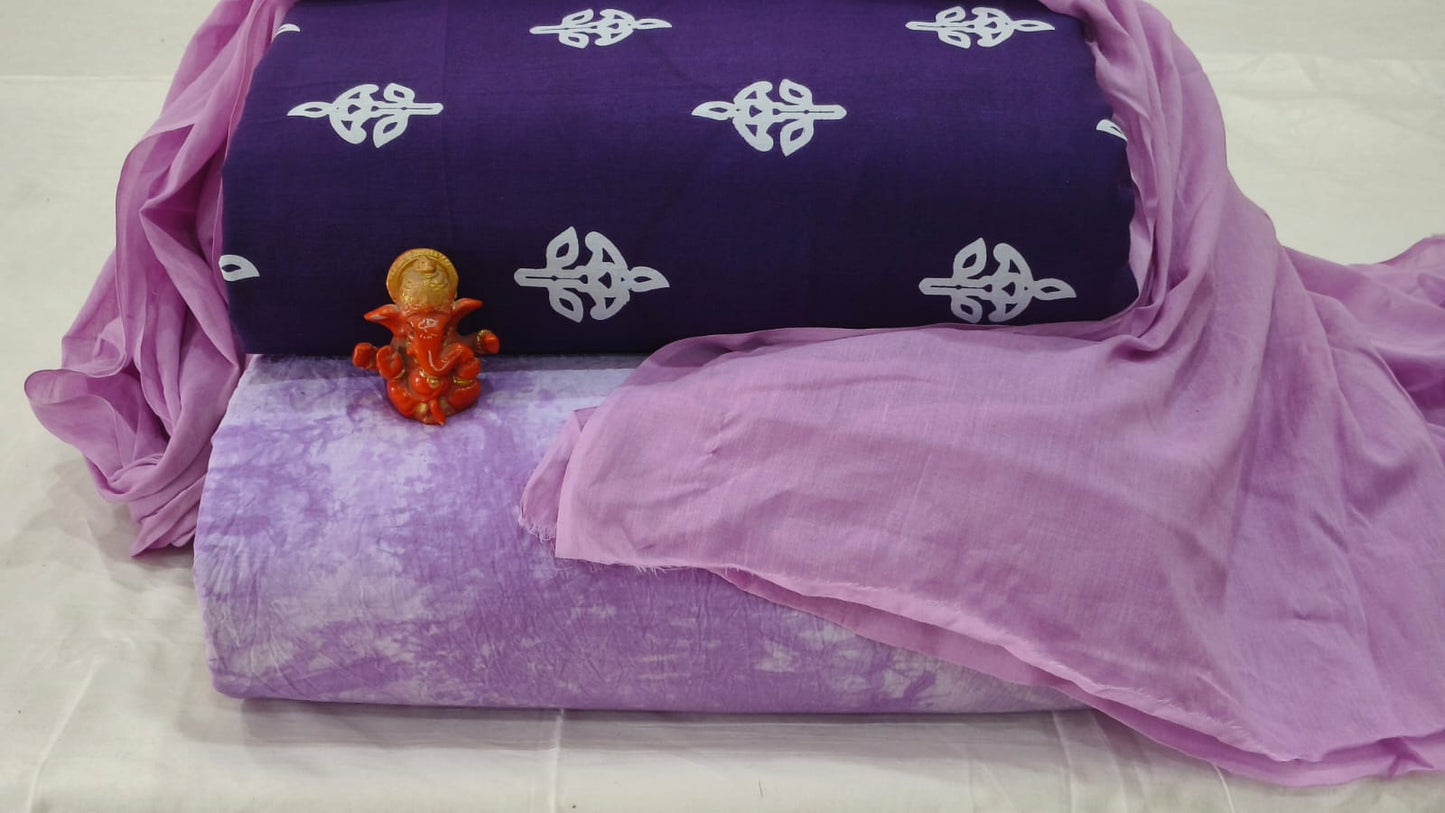 Pure cotton top and bottom set with Cotton Dupatta (2.50 mtr top, 2.50 mtr bottom , 2.50 mtr Dupatta)