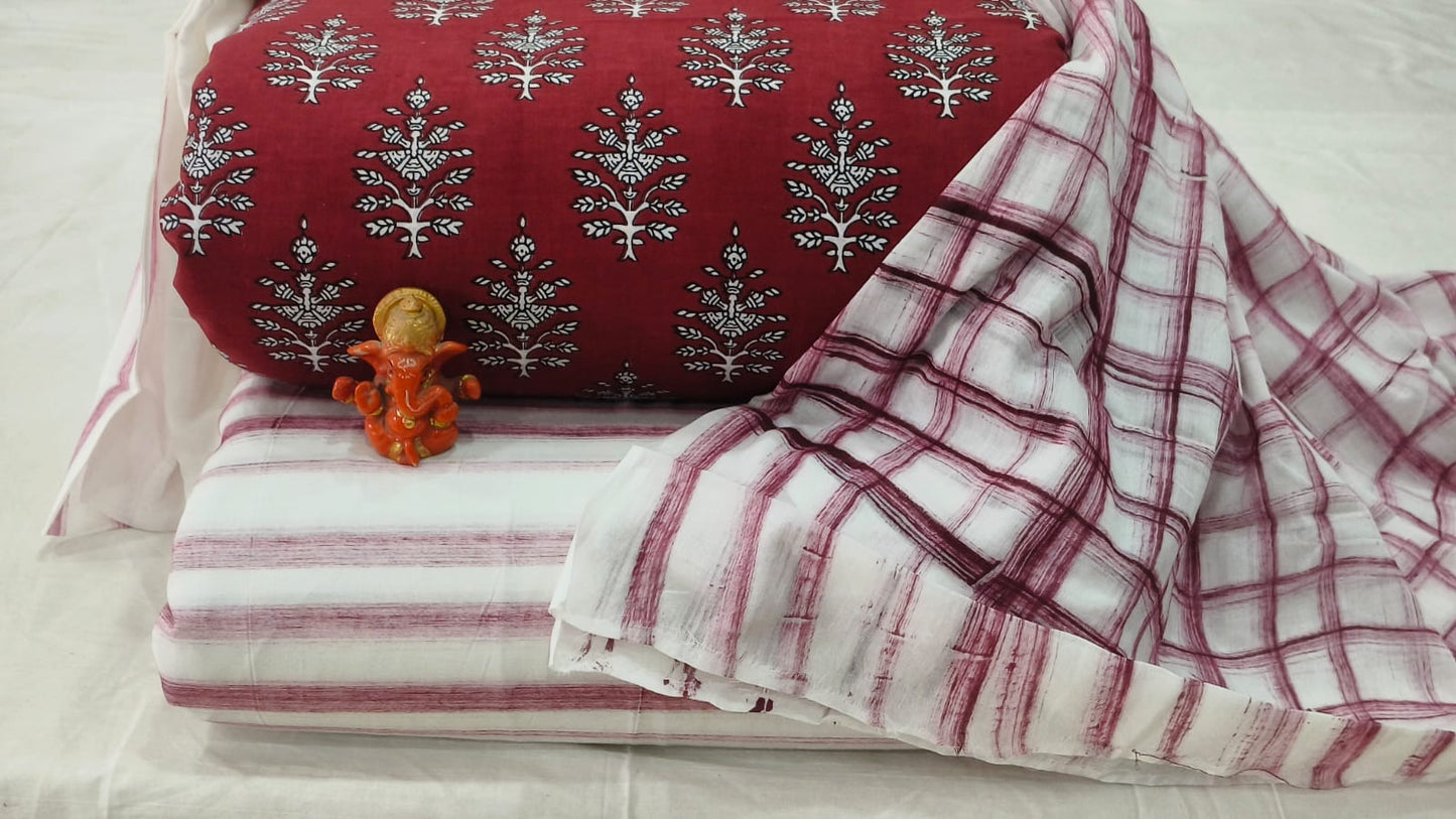 Pure cotton top and bottom set with Cotton Dupatta (2.50 mtr top, 2.50 mtr bottom , 2.50 mtr Dupatta)