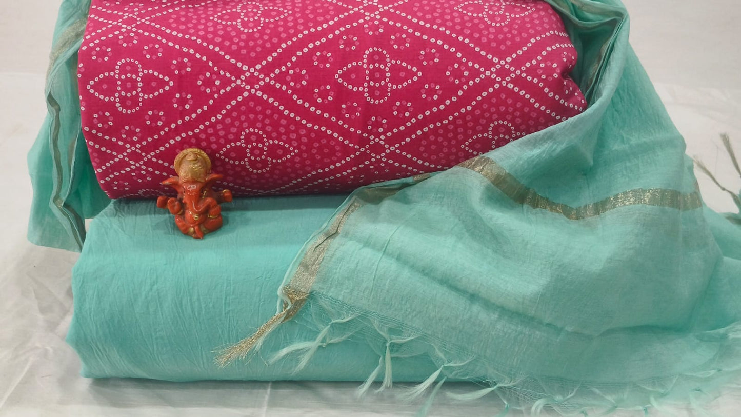 Pure cotton top and bottom set with Chanderi Dupatta (2.50 mtr top, 2.50 mtr bottom , 2.50 mtr Dupatta)