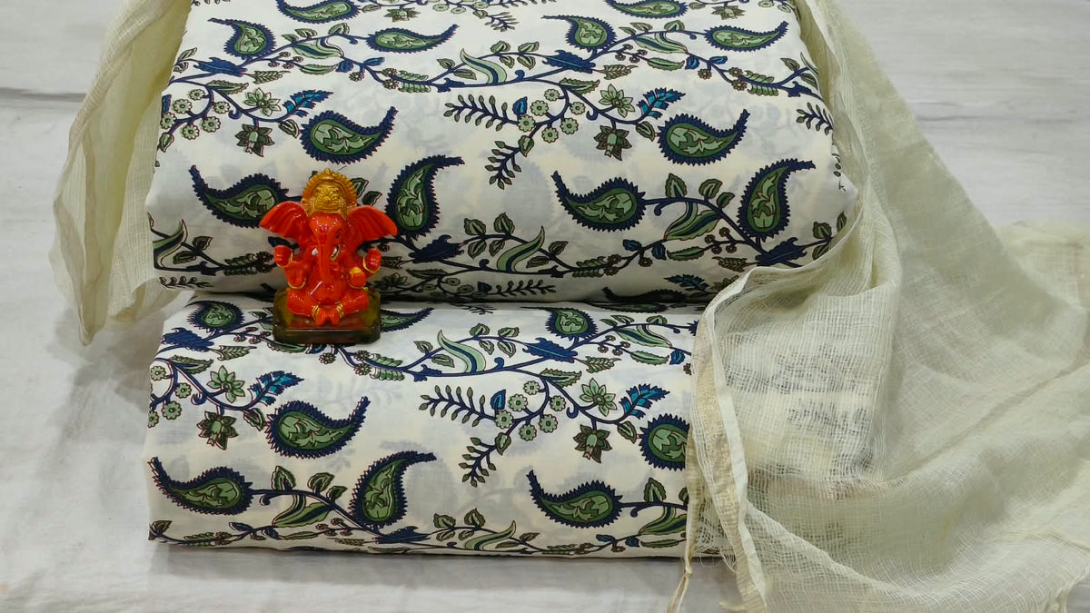 Pure cotton top and bottom set with Kota Doriya Dupatta (2.50 mtr top, 2.50 mtr bottom , 2.50 mtr Dupatta)