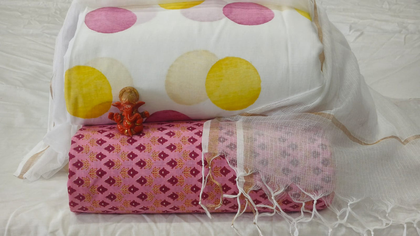 Pure cotton top and bottom set with Kota Doriya Dupatta (2.50 mtr top, 2.50 mtr bottom , 2.50 mtr Dupatta)