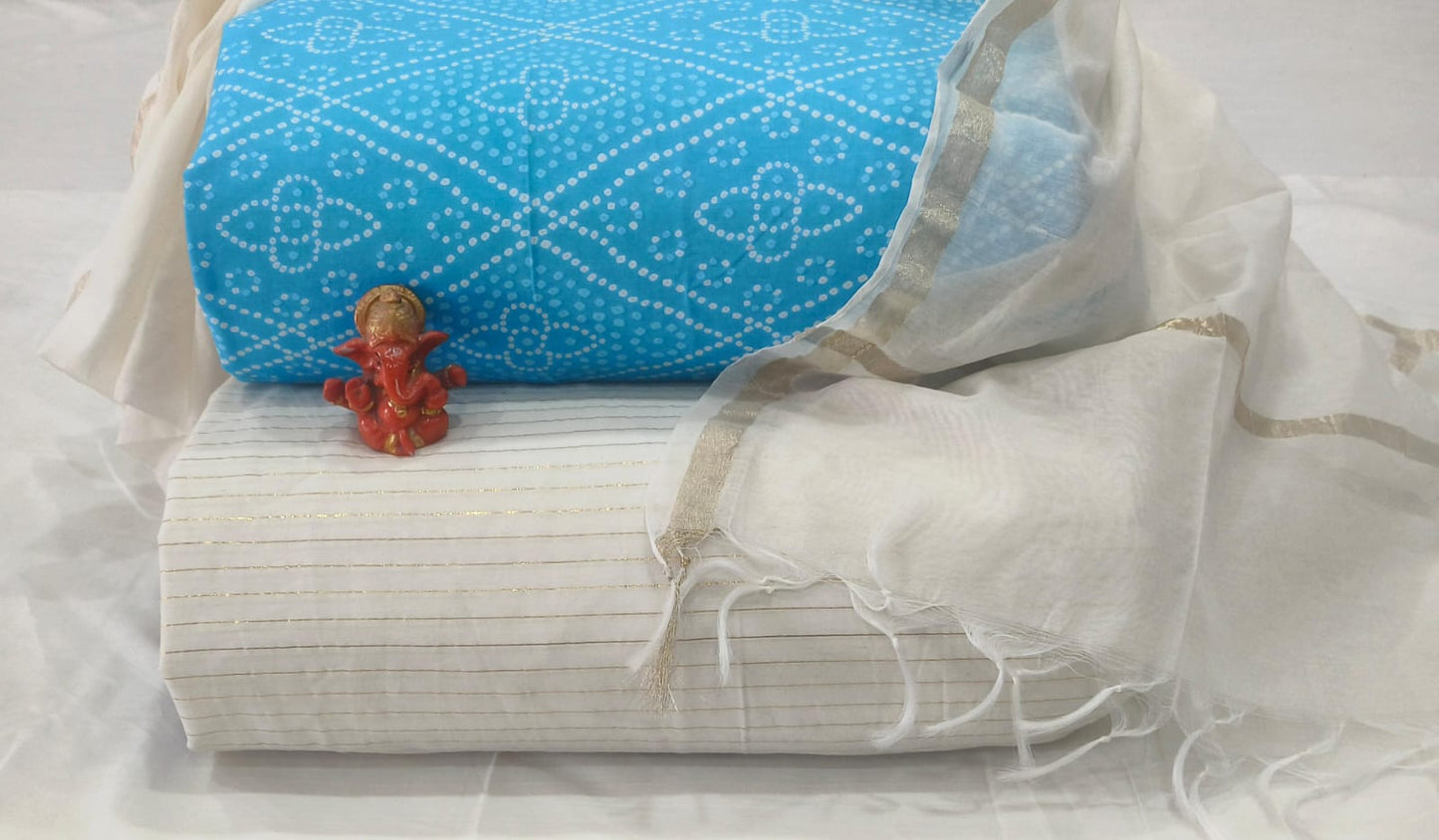 Pure cotton top and bottom set with Chanderi Dupatta (2.50 mtr top, 2.50 mtr bottom , 2.50 mtr Dupatta)