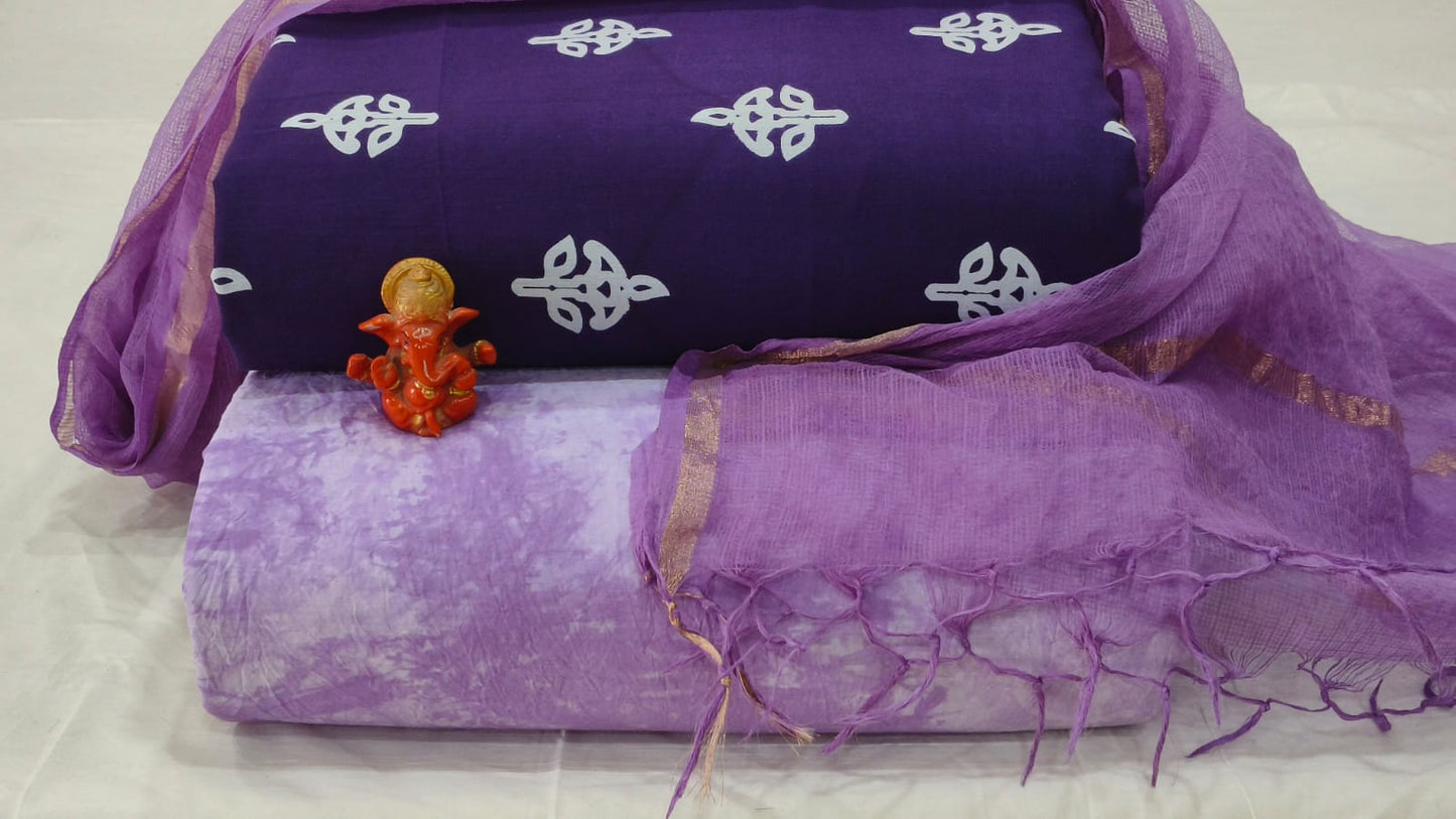 Pure cotton top and bottom set with Kota Doriya Dupatta (2.50 mtr top, 2.50 mtr bottom , 2.50 mtr Dupatta)