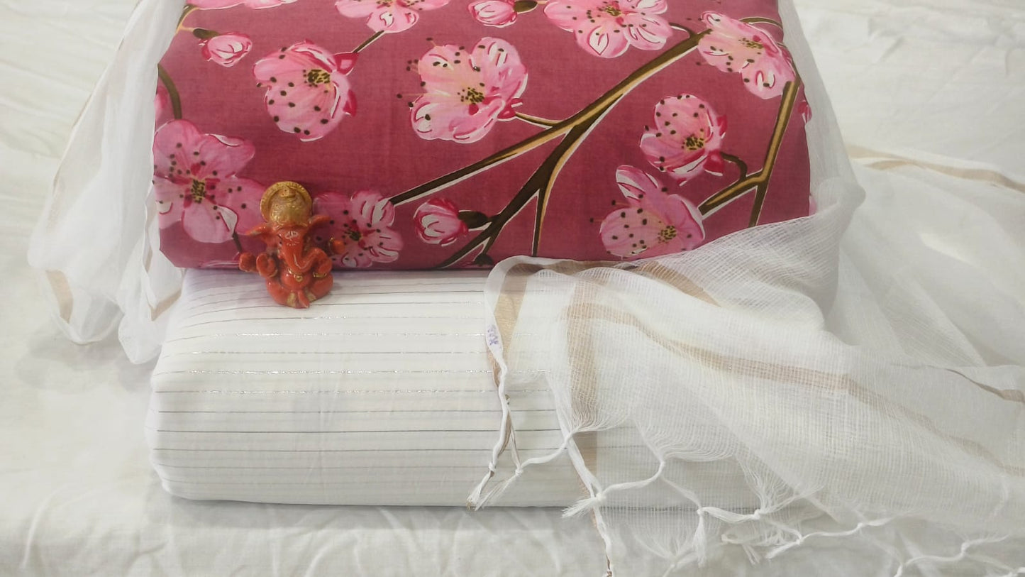 Pure cotton top and bottom set with Kota Doriya Dupatta (2.50 mtr top, 2.50 mtr bottom , 2.50 mtr Dupatta)