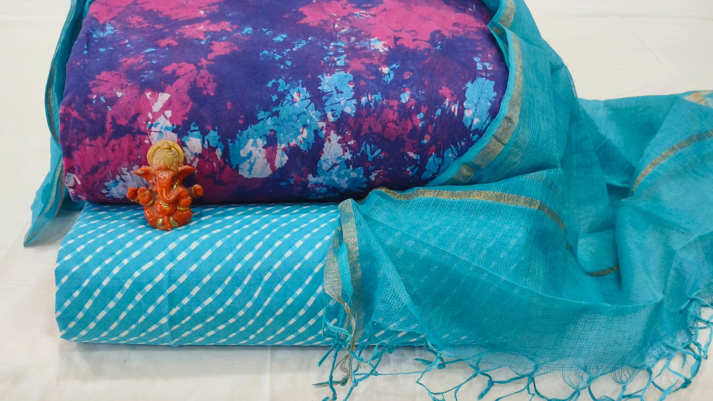 Pure cotton top and bottom set with Kota Doriya Dupatta (2.50 mtr top, 2.50 mtr bottom , 2.50 mtr Dupatta)