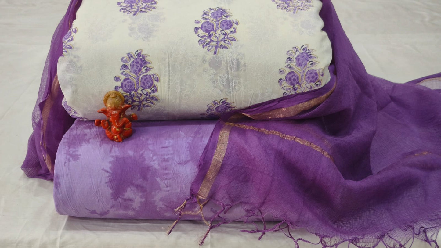 Pure cotton top and bottom set with Kota Doriya Dupatta (2.50 mtr top, 2.50 mtr bottom , 2.50 mtr Dupatta)