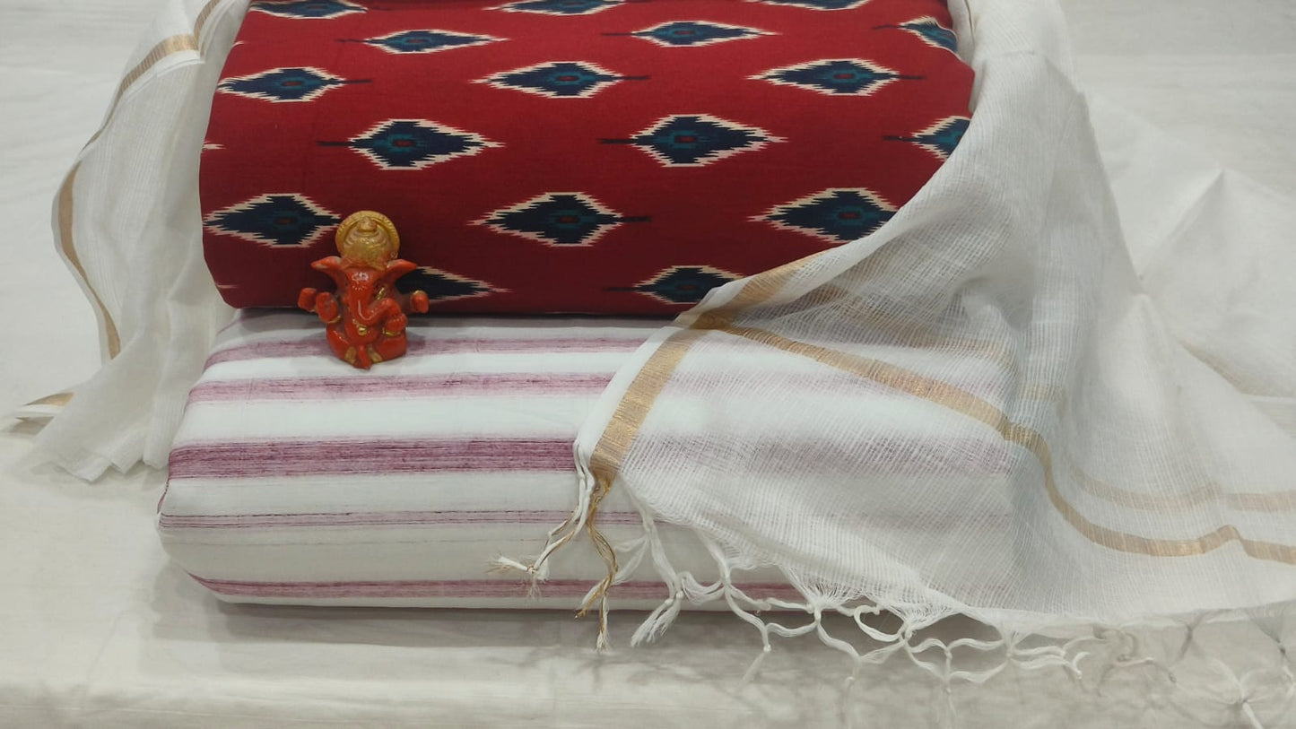 Pure cotton top and bottom set with Kota Doriya Dupatta (2.50 mtr top, 2.50 mtr bottom , 2.50 mtr Dupatta)