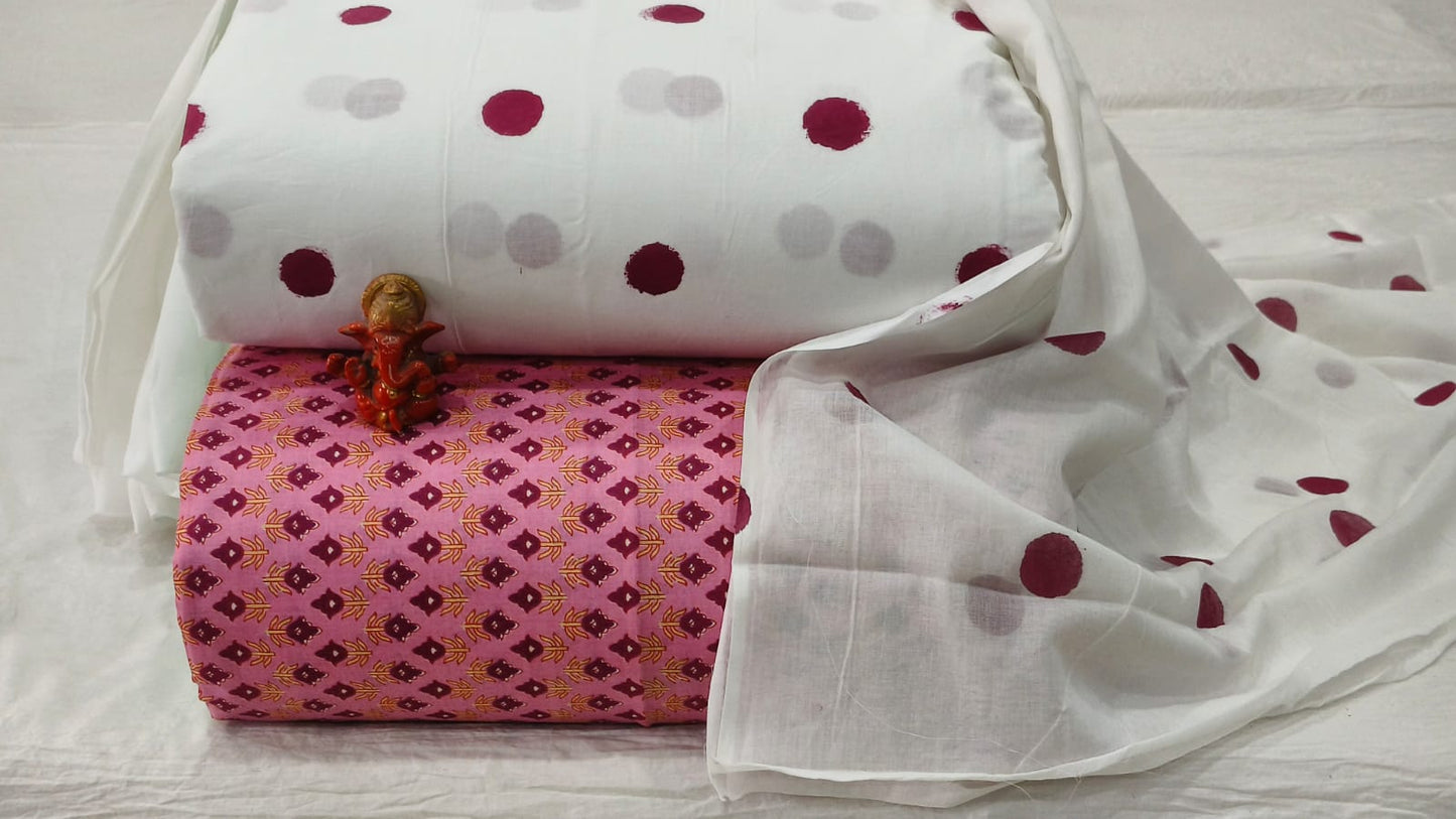 Pure cotton top and bottom set with Kota Doriya Dupatta (2.50 mtr top, 2.50 mtr bottom , 2.50 mtr Dupatta)