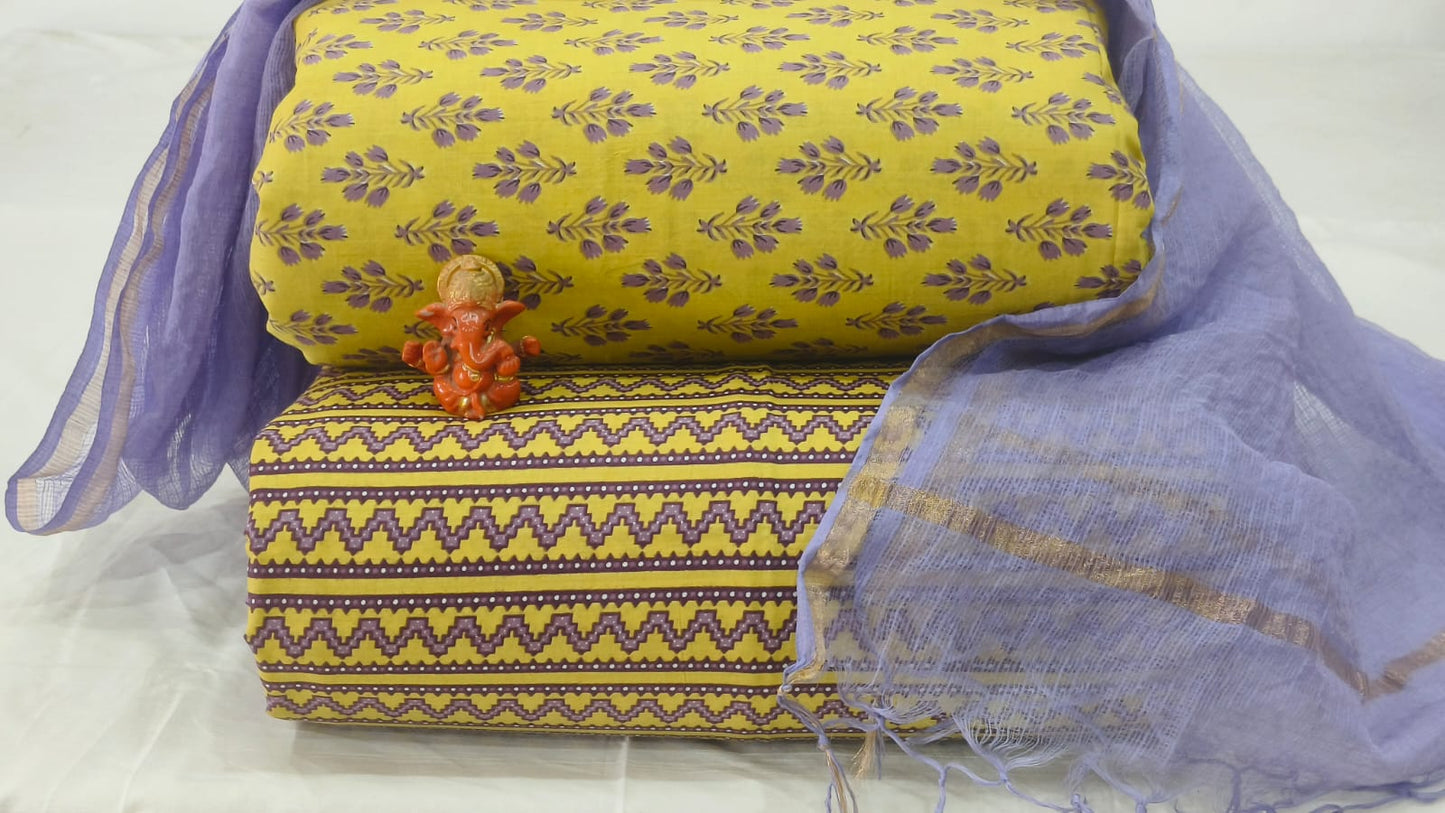 Pure cotton top and bottom set with Kota Doriya Dupatta (2.50 mtr top, 2.50 mtr bottom , 2.50 mtr Dupatta)