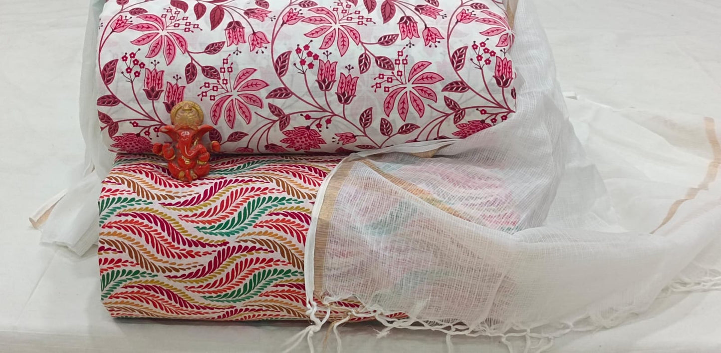 Pure cotton top and bottom set with Kota Doriya Dupatta (2.50 mtr top, 2.50 mtr bottom , 2.50 mtr Dupatta)