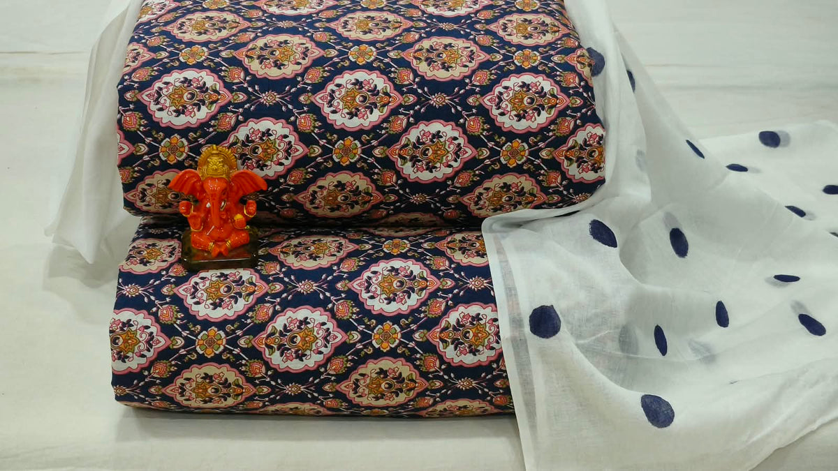 Pure cotton top and bottom set with Cotton Dupatta (2.50 mtr top, 2.50 mtr bottom , 2.50 mtr Dupatta)