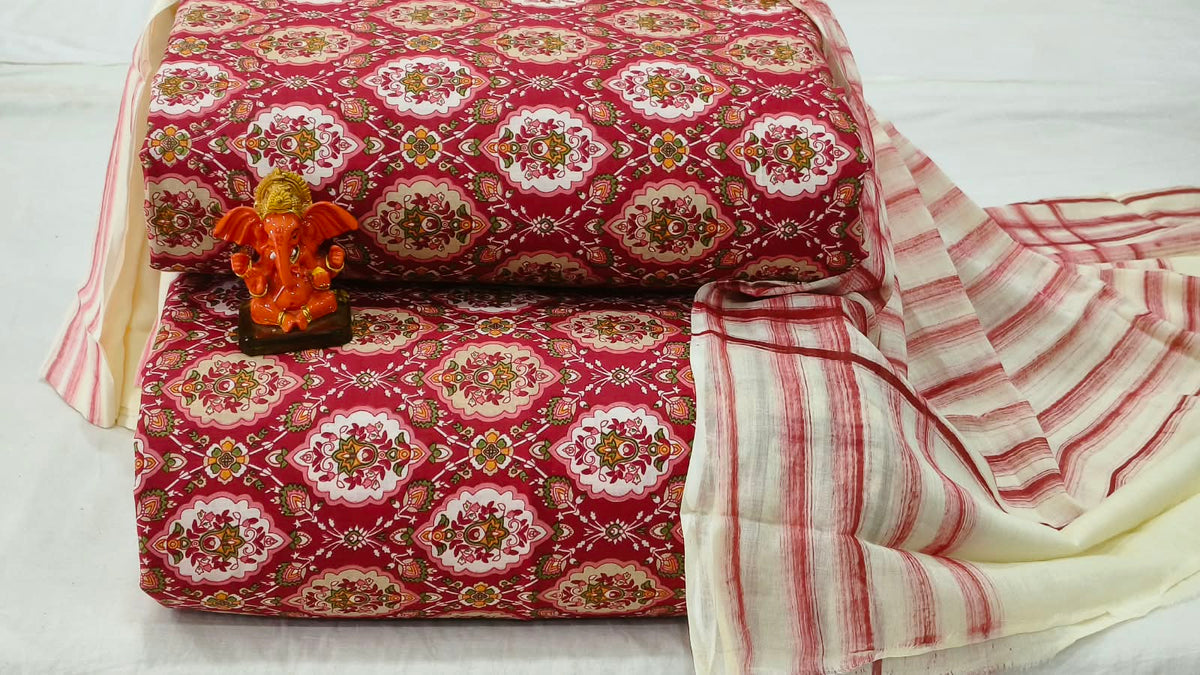 Pure cotton top and bottom set with Cotton Dupatta (2.50 mtr top, 2.50 mtr bottom , 2.50 mtr Dupatta)