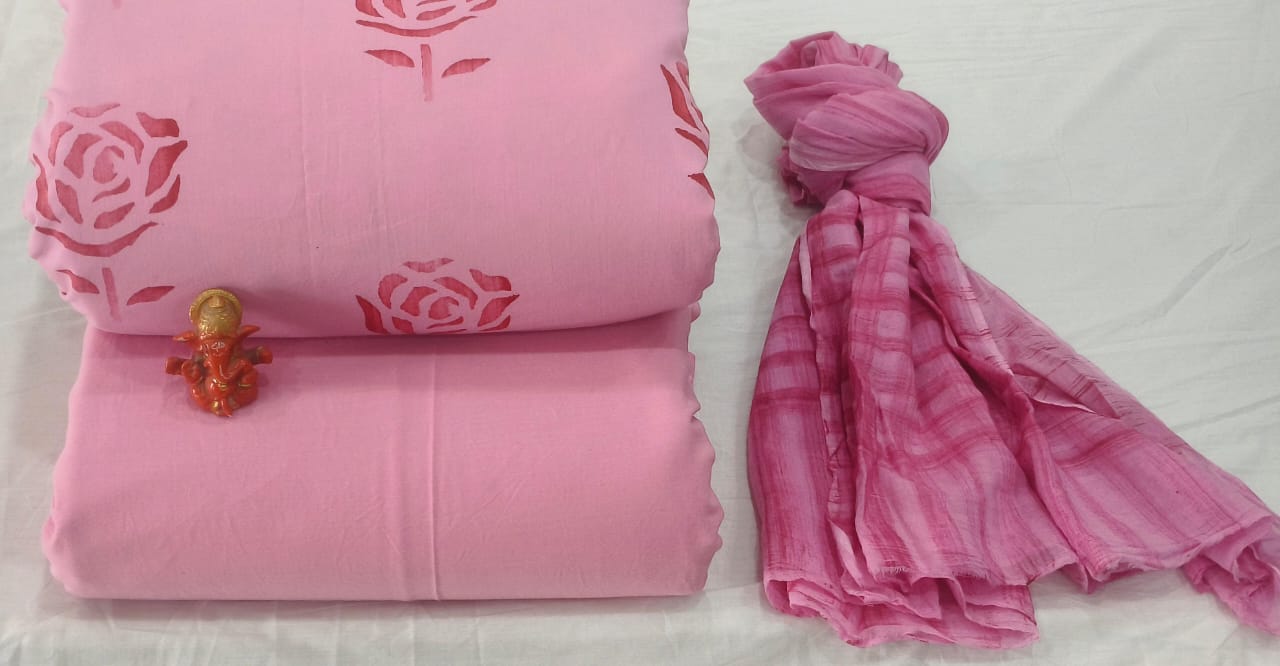 Pure cotton top and bottom set with Cotton Dupatta (2.50 mtr top, 2.50 mtr bottom , 2.50 mtr Dupatta)