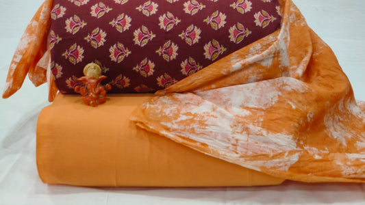 Pure cotton top and bottom set with Cotton Dupatta (2.50 mtr top, 2.50 mtr bottom , 2.50 mtr Dupatta)