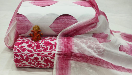 Pure cotton top and bottom set with Cotton Dupatta (2.50 mtr top, 2.50 mtr bottom , 2.50 mtr Dupatta)