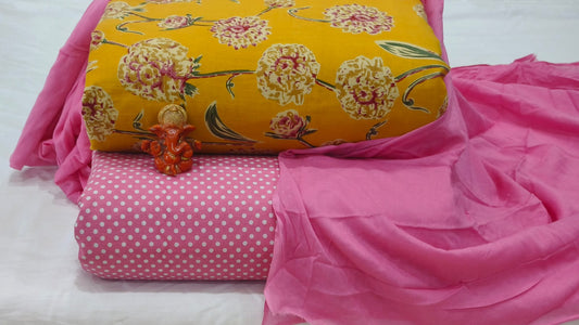 Pure cotton top and bottom set with Cotton Dupatta (2.50 mtr top, 2.50 mtr bottom , 2.50 mtr Dupatta)