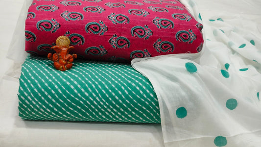 Pure cotton top and bottom set with Cotton Dupatta (2.50 mtr top, 2.50 mtr bottom , 2.50 mtr Dupatta)