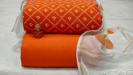 Pure cotton top and bottom set with Kota Doriya Dupatta (2.50 mtr top, 2.50 mtr bottom , 2.50 mtr Dupatta)