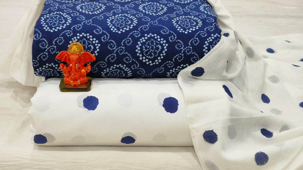 Pure cotton top and bottom set with Cotton Dupatta (2.50 mtr top, 2.50 mtr bottom , 2.50 mtr Dupatta)