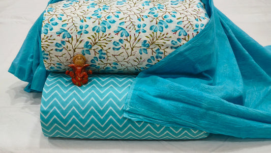 Pure cotton top and bottom set with Cotton Dupatta (2.50 mtr top, 2.50 mtr bottom , 2.50 mtr Dupatta)